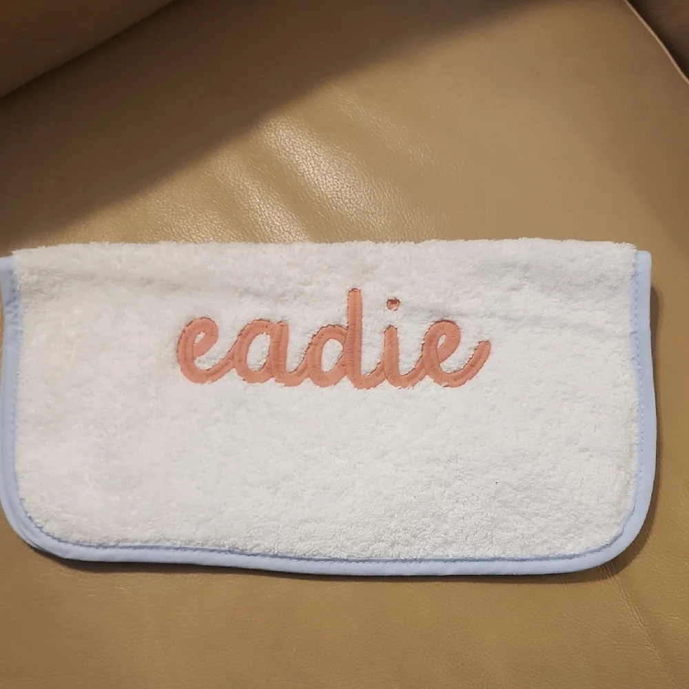 Monogrammed White Hand Towel 100 % Cotton with Pink Embroidery 